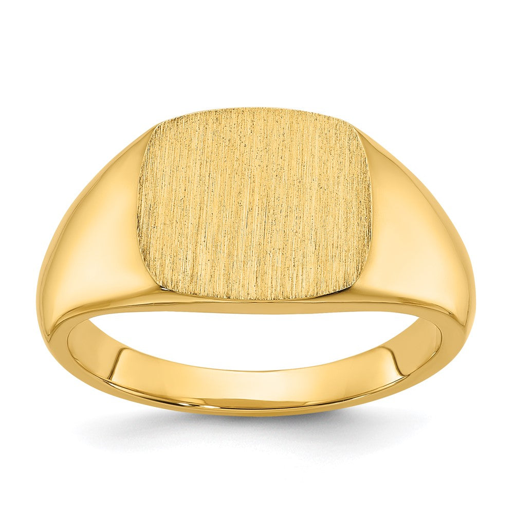 14K Gelbgold Herren-Siegelring mit satiniertem Kissen-Top, 12x12mm