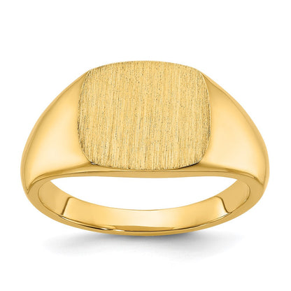 14K Gelbgold Herren-Siegelring mit satiniertem Kissen-Top, 12x12mm