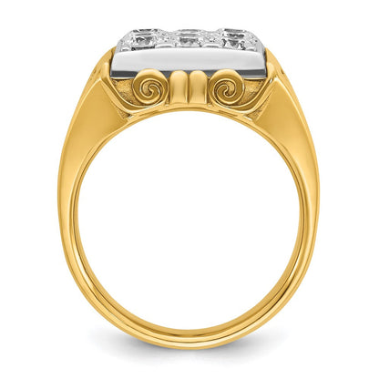 14K Bicolor-Gold Herren-Ring mit Schnörkeldesign und 2K Diamanten, komplett besetzt