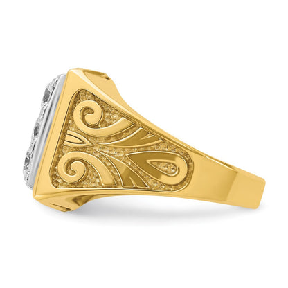 14K Bicolor-Gold Herren-Ring mit Schnörkeldesign und 2K Diamanten, komplett besetzt