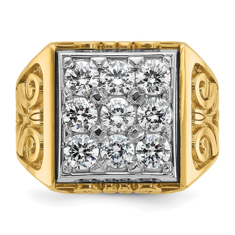 14K Bicolor-Gold Herren-Ring mit Schnörkeldesign und 2K Diamanten, komplett besetzt