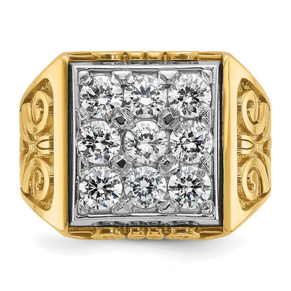 14K Bicolor-Gold Herren-Ring mit Schnörkeldesign und 2K Diamanten, komplett besetzt