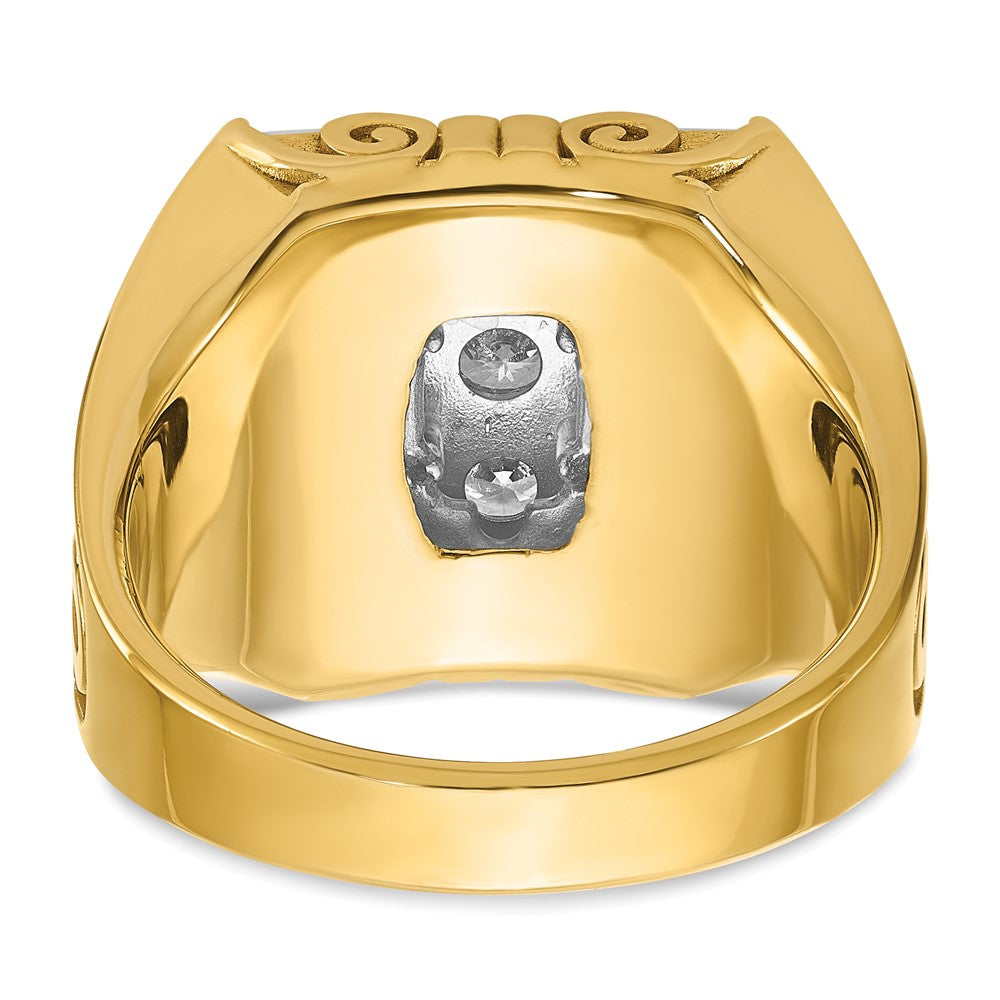 14K Bicolor-Gold Herren-Ring mit Schnörkeldesign und 2K Diamanten, komplett besetzt