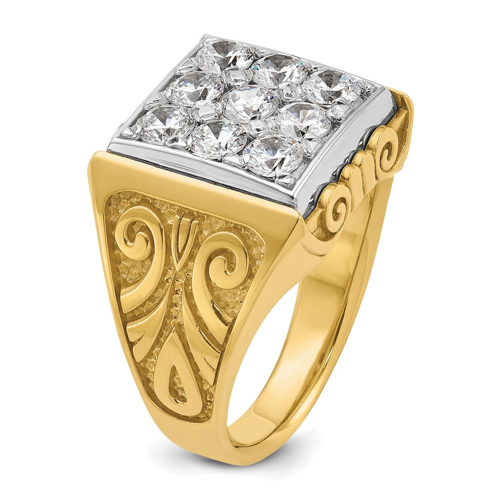 14K Bicolor-Gold Herren-Ring mit Schnörkeldesign und 2K Diamanten, komplett besetzt