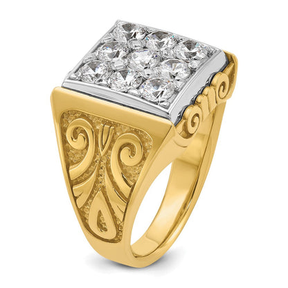 14K Bicolor-Gold Herren-Ring mit Schnörkeldesign und 2K Diamanten, komplett besetzt