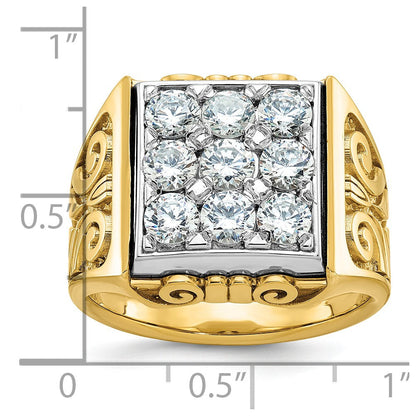 14K Bicolor-Gold Herren-Ring mit Schnörkeldesign und 2K Diamanten, komplett besetzt