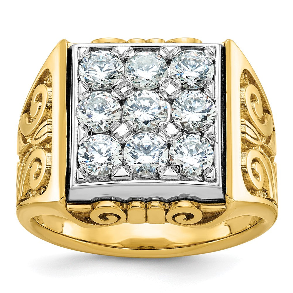 14K Bicolor-Gold Herren-Ring mit Schnörkeldesign und 2K Diamanten, komplett besetzt