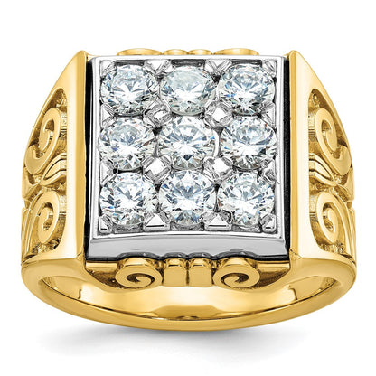 14K Bicolor-Gold Herren-Ring mit Schnörkeldesign und 2K Diamanten, komplett besetzt