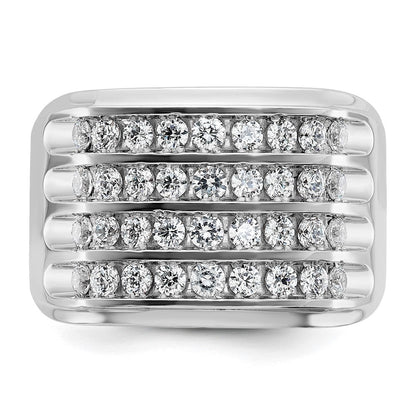 14K Weißgold Herren Diamant-Ring mit vier Reihen, 1,5K, komplett