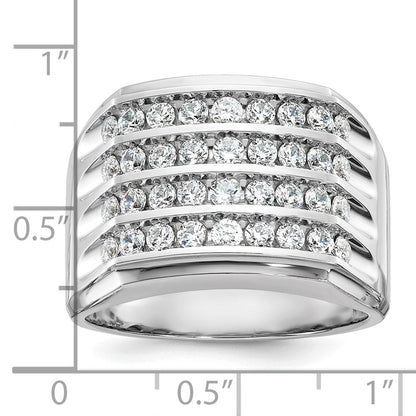 14K Weißgold Herren Diamant-Ring mit vier Reihen, 1,5K, komplett