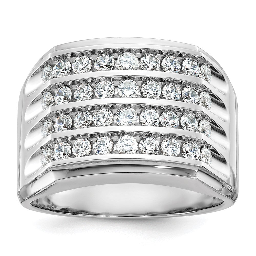 14K Weißgold Herren Diamant-Ring mit vier Reihen, 1,5K, komplett