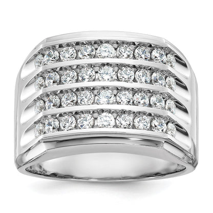 14K Weißgold Herren Diamant-Ring mit vier Reihen, 1,5K, komplett