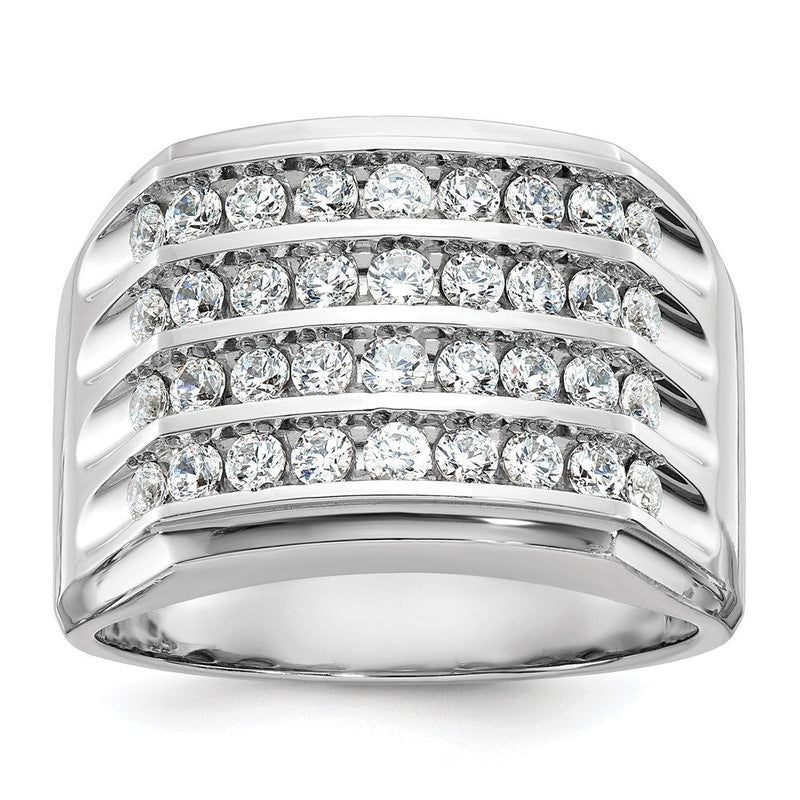14K Weißgold Herren Diamant-Ring mit vier Reihen, 1,5K, komplett