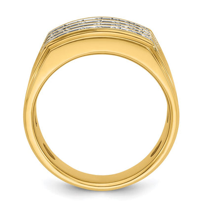 14K Gelb- und Rhodiumgold Herren-Ring mit vier Reihen, 1,5K Diamanten, komplett besetzt