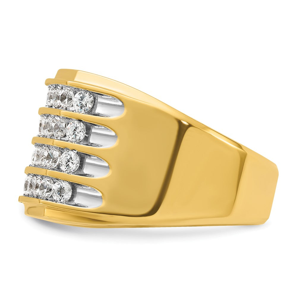 14K Gelb- und Rhodiumgold Herren-Ring mit vier Reihen, 1,5K Diamanten, komplett besetzt