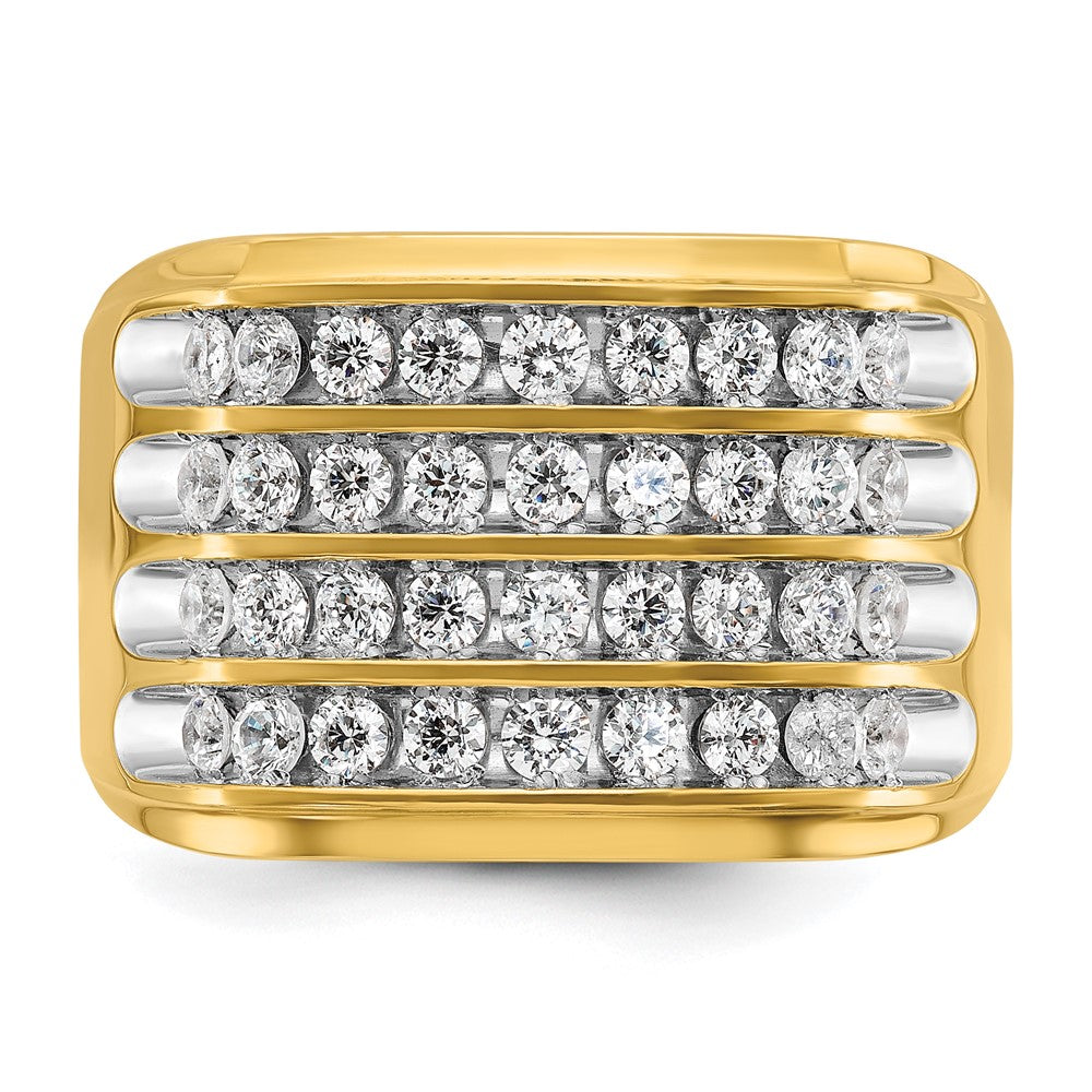 14K Gelb- und Rhodiumgold Herren-Ring mit vier Reihen, 1,5K Diamanten, komplett besetzt