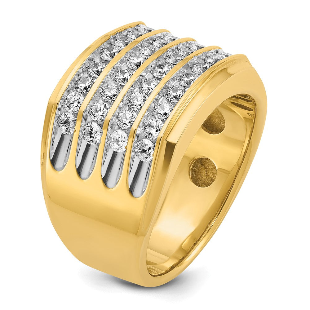 14K Gelb- und Rhodiumgold Herren-Ring mit vier Reihen, 1,5K Diamanten, komplett besetzt
