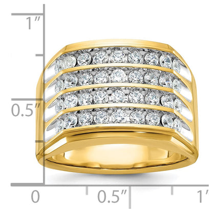 14K Gelb- und Rhodiumgold Herren-Ring mit vier Reihen, 1,5K Diamanten, komplett besetzt