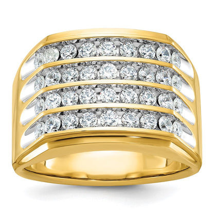 14K Gelb- und Rhodiumgold Herren-Ring mit vier Reihen, 1,5K Diamanten, komplett besetzt