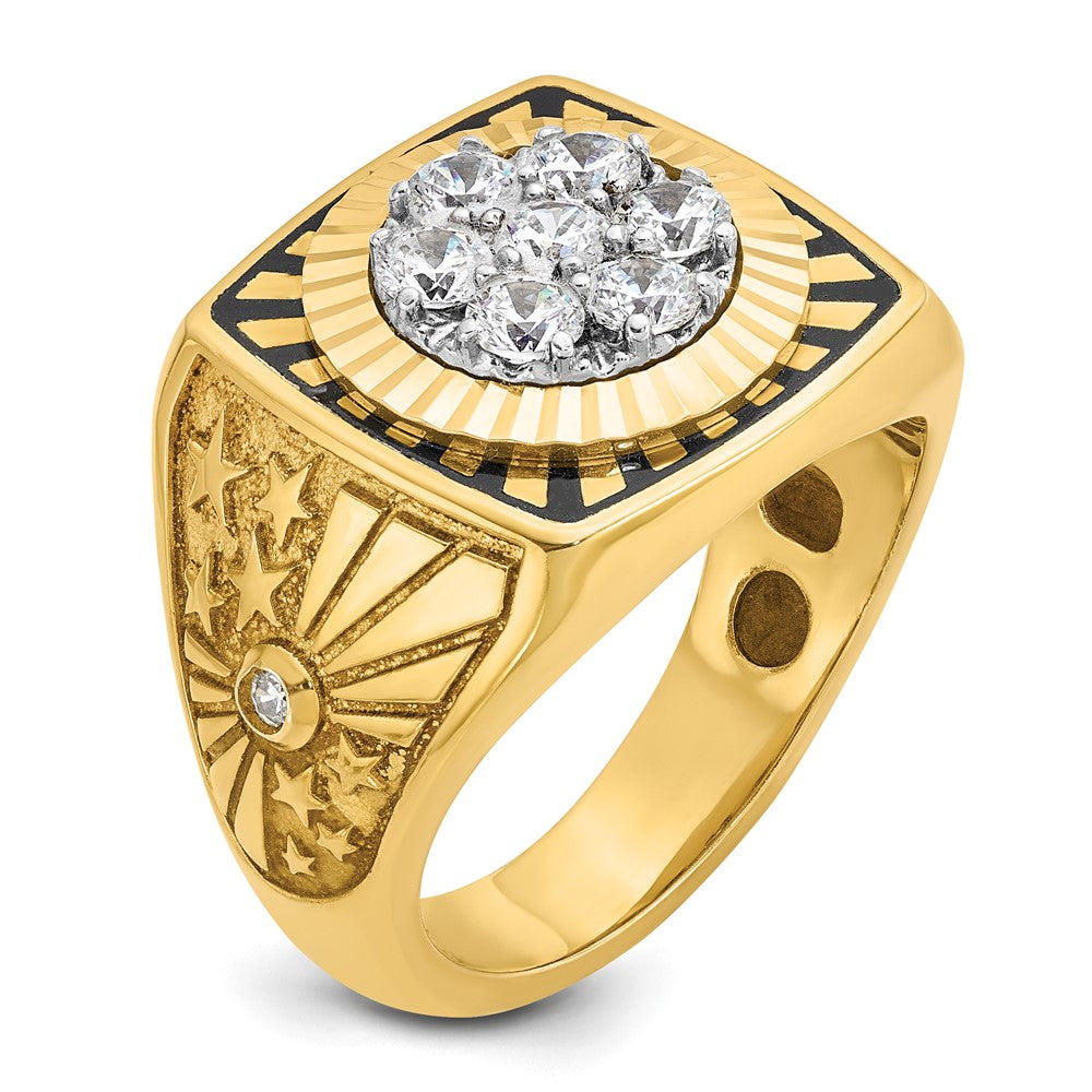 14K Bicolor-Gold Herren-Ring mit Emaille und 1K Diamant, komplett