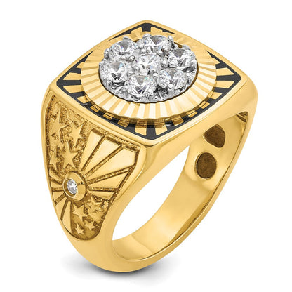 14K Bicolor-Gold Herren-Ring mit Emaille und 1K Diamant, komplett