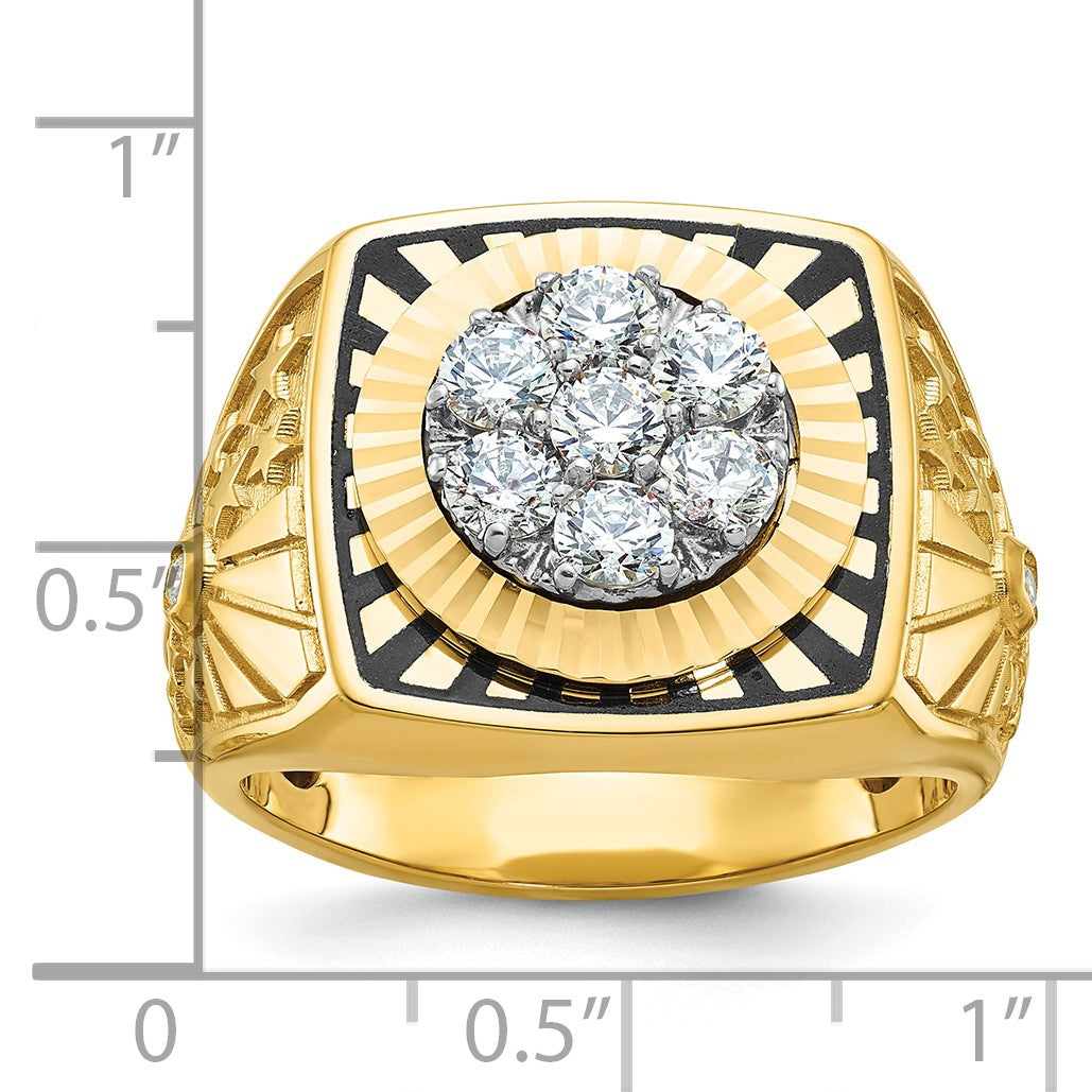 14K Bicolor-Gold Herren-Ring mit Emaille und 1K Diamant, komplett