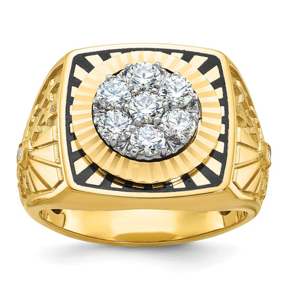 14K Bicolor-Gold Herren-Ring mit Emaille und 1K Diamant, komplett