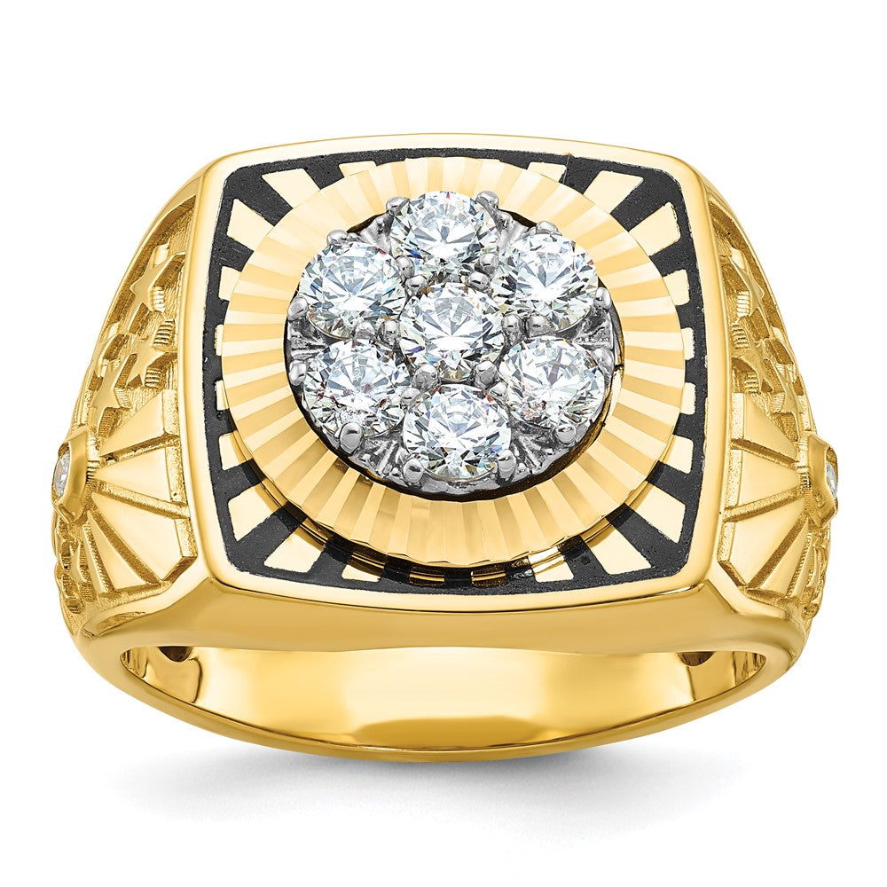 14K Bicolor-Gold Herren-Ring mit Emaille und 1K Diamant, komplett