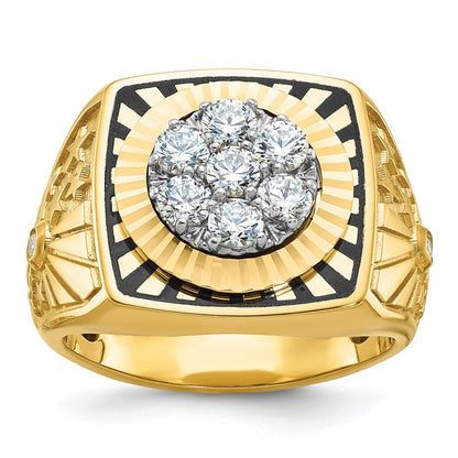 14K Bicolor-Gold Herren-Ring mit Emaille und 1K Diamant, komplett