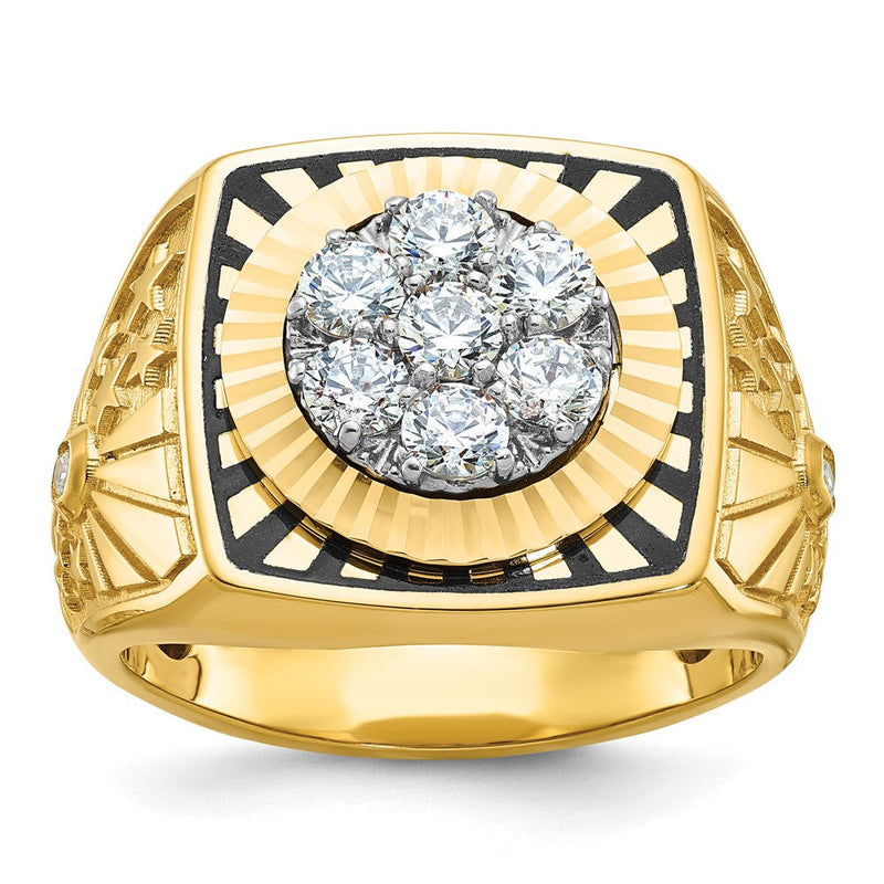14K Bicolor-Gold Herren-Ring mit Emaille und 1K Diamant, komplett