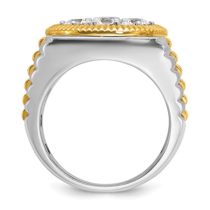 14K Bicolor 3 ct. Laborgezüchteter Diamant VS/SI+ G+ Gerippter Herren-Cluster-Ring