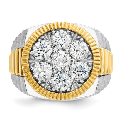 14K Bicolor 3 ct. Laborgezüchteter Diamant VS/SI+ G+ Gerippter Herren-Cluster-Ring