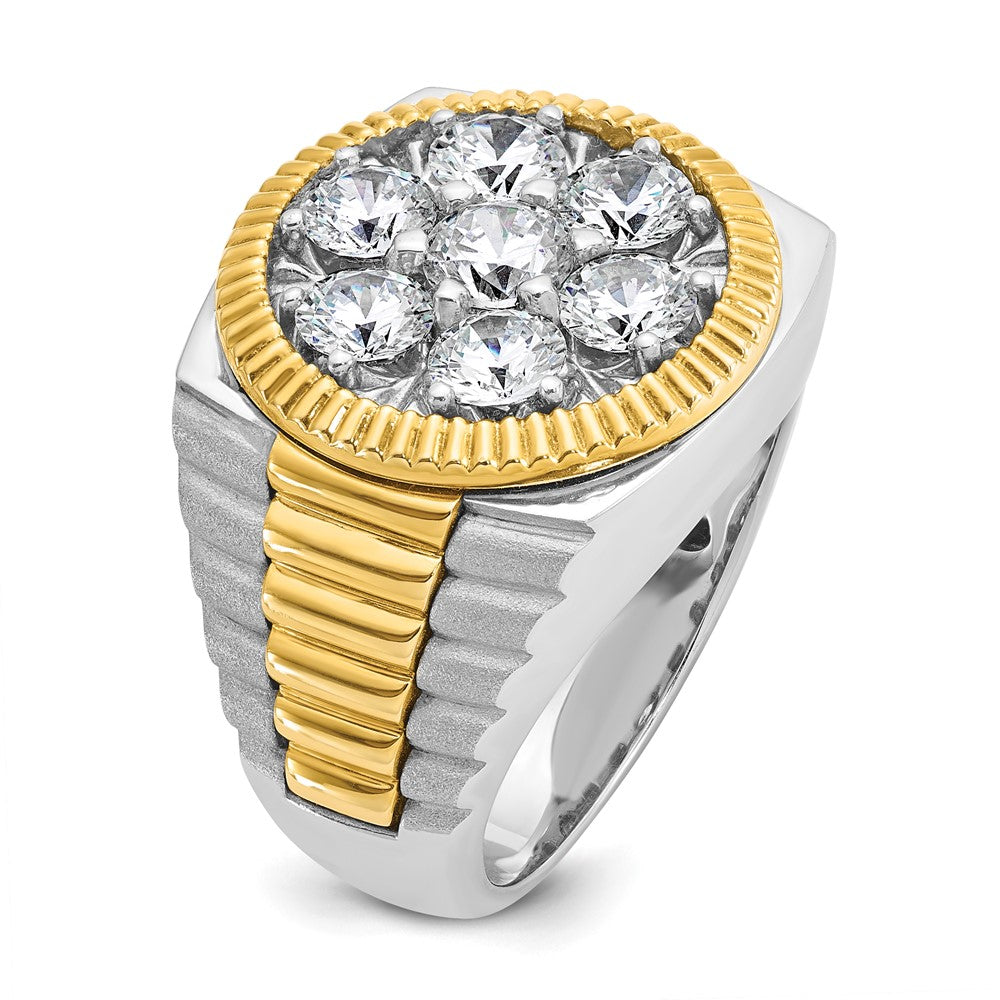 14K Bicolor 3 ct. Laborgezüchteter Diamant VS/SI+ G+ Gerippter Herren-Cluster-Ring