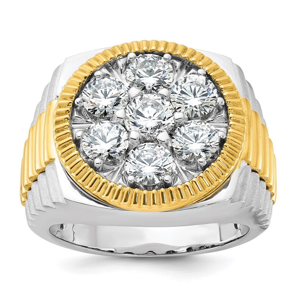 14K Bicolor 3 ct. Laborgezüchteter Diamant VS/SI+ G+ Gerippter Herren-Cluster-Ring