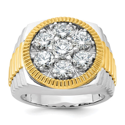 14K Bicolor 3 ct. Laborgezüchteter Diamant VS/SI+ G+ Gerippter Herren-Cluster-Ring