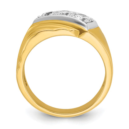 14K Gelbgold & Rhodium mit Weiß 1 ct. Labor gezüchteter Diamant VS/SI+ G+ komplett polierter und gerillter Drei-Stein-Herrenring