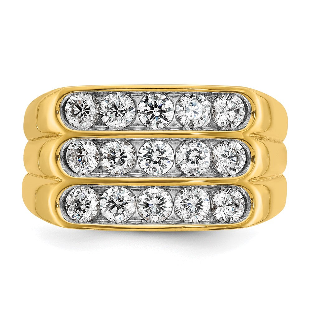 14K Gelbgold Herren-Komplettring mit dreireihigen Diamanten, 1,5K