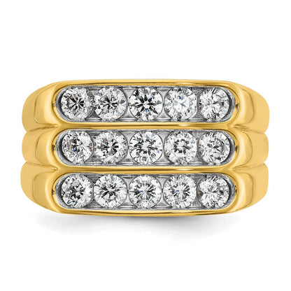 14K Gelbgold Herren-Komplettring mit dreireihigen Diamanten, 1,5K