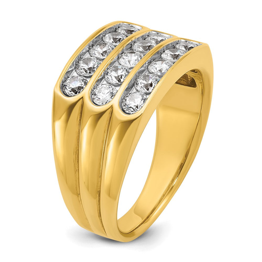 14K Gelbgold Herren-Komplettring mit dreireihigen Diamanten, 1,5K