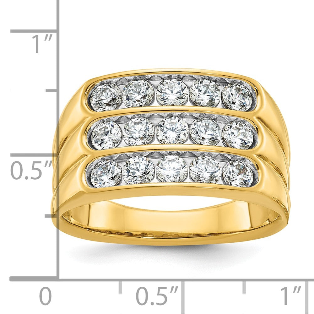14K Gelbgold Herren-Komplettring mit dreireihigen Diamanten, 1,5K