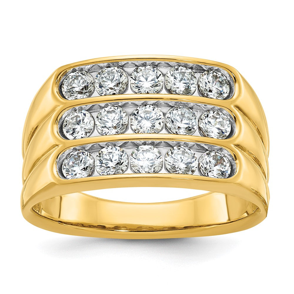 14K Gelbgold Herren-Komplettring mit dreireihigen Diamanten, 1,5K