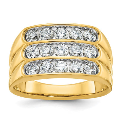 14K Gelbgold Herren-Komplettring mit dreireihigen Diamanten, 1,5K