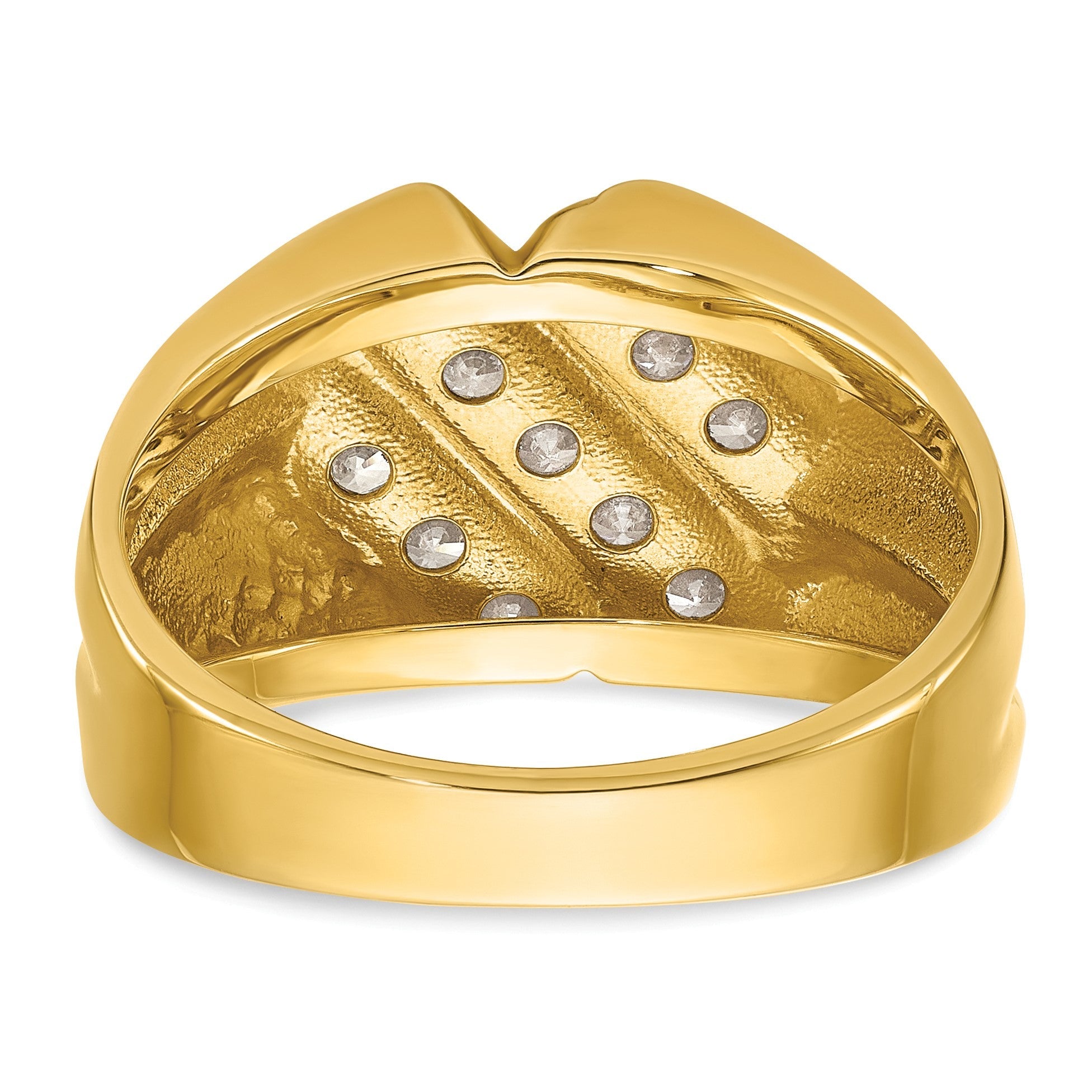 14K Gelbgold Herrenring mit 0,75 ct. laborgezüchteten Diamanten, VS/SI+ G+, komplett poliert und geriffelt