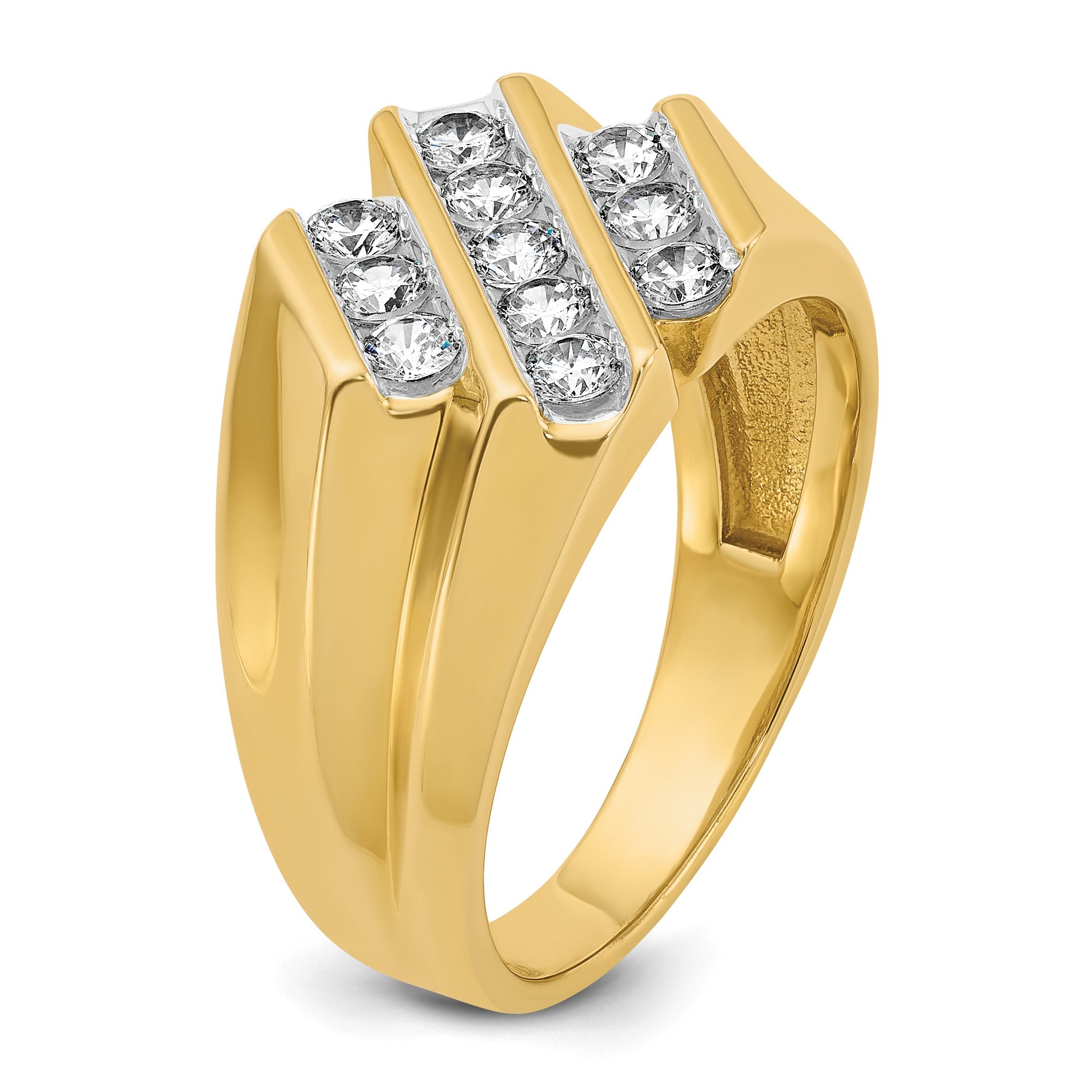 14K Gelbgold Herrenring mit 0,75 ct. laborgezüchteten Diamanten, VS/SI+ G+, komplett poliert und geriffelt