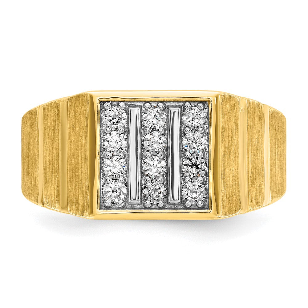 14K Gelb- und Rhodiumgold mit Weißrhodium Herren-Satin 0,33 ct. Diamant Komplettring