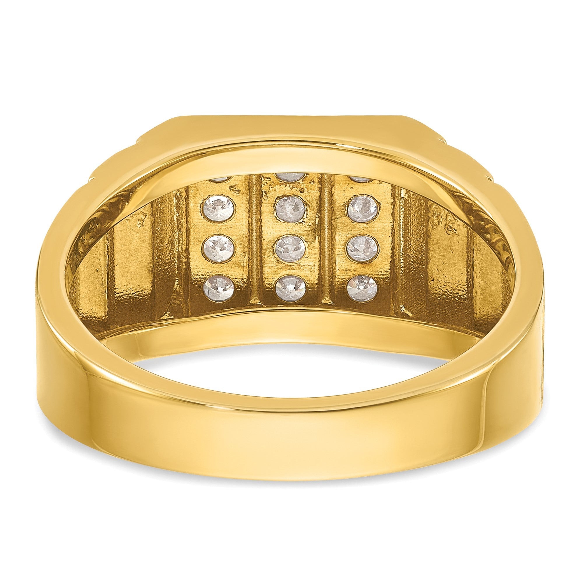 10K Gelbgold Herren-Cluster-Ring mit Weißrhodium, 0,33 ct. im Labor gezüchtetem Diamant VS/SI+ G+, poliert, satiniert und gerillt, dreireihig