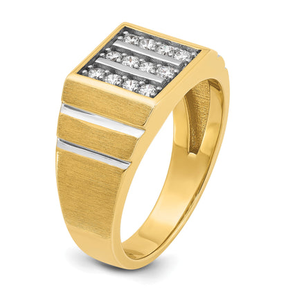 14K Gelb- und Rhodiumgold mit Weißrhodium Herren-Satin 0,33 ct. Diamant Komplettring