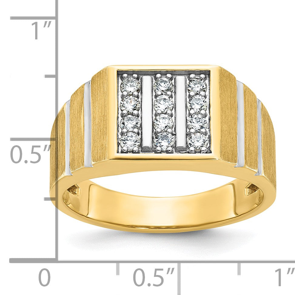 14K Gelb- und Rhodiumgold mit Weißrhodium Herren-Satin 0,33 ct. Diamant Komplettring