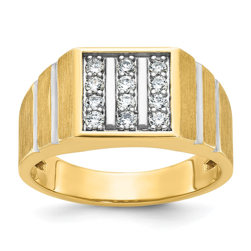 10K Gelbgold Herren-Cluster-Ring mit Weißrhodium, 0,33 ct. im Labor gezüchtetem Diamant VS/SI+ G+, poliert, satiniert und gerillt, dreireihig