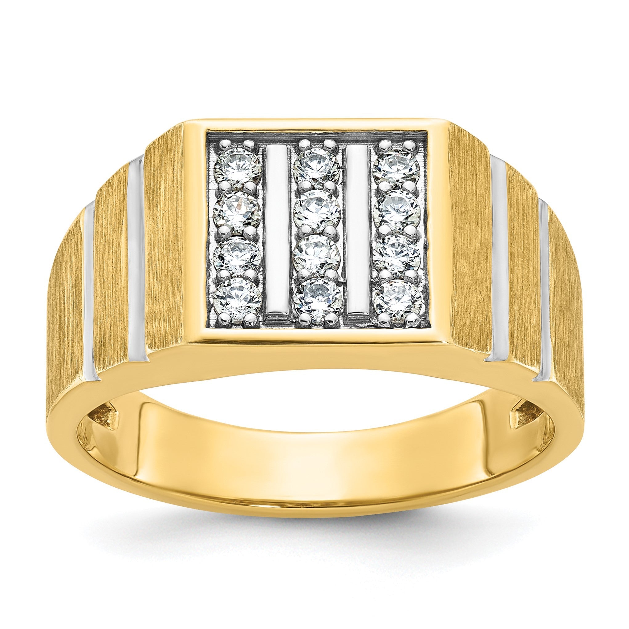 14K Gelb- und Rhodiumgold mit Weißrhodium Herren-Satin 0,33 ct. Diamant Komplettring